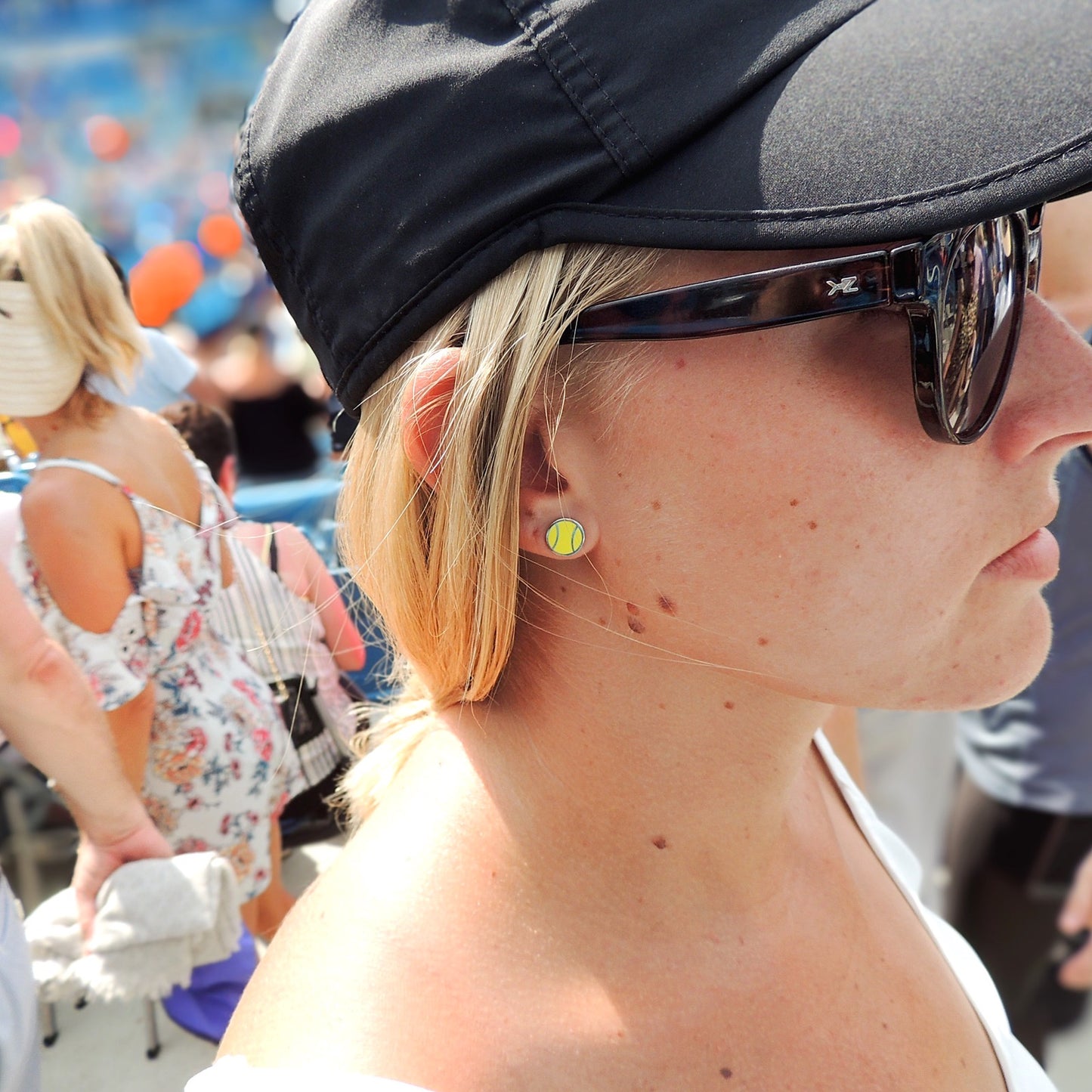 Flat Tennis Ball Earrings - Yellow
