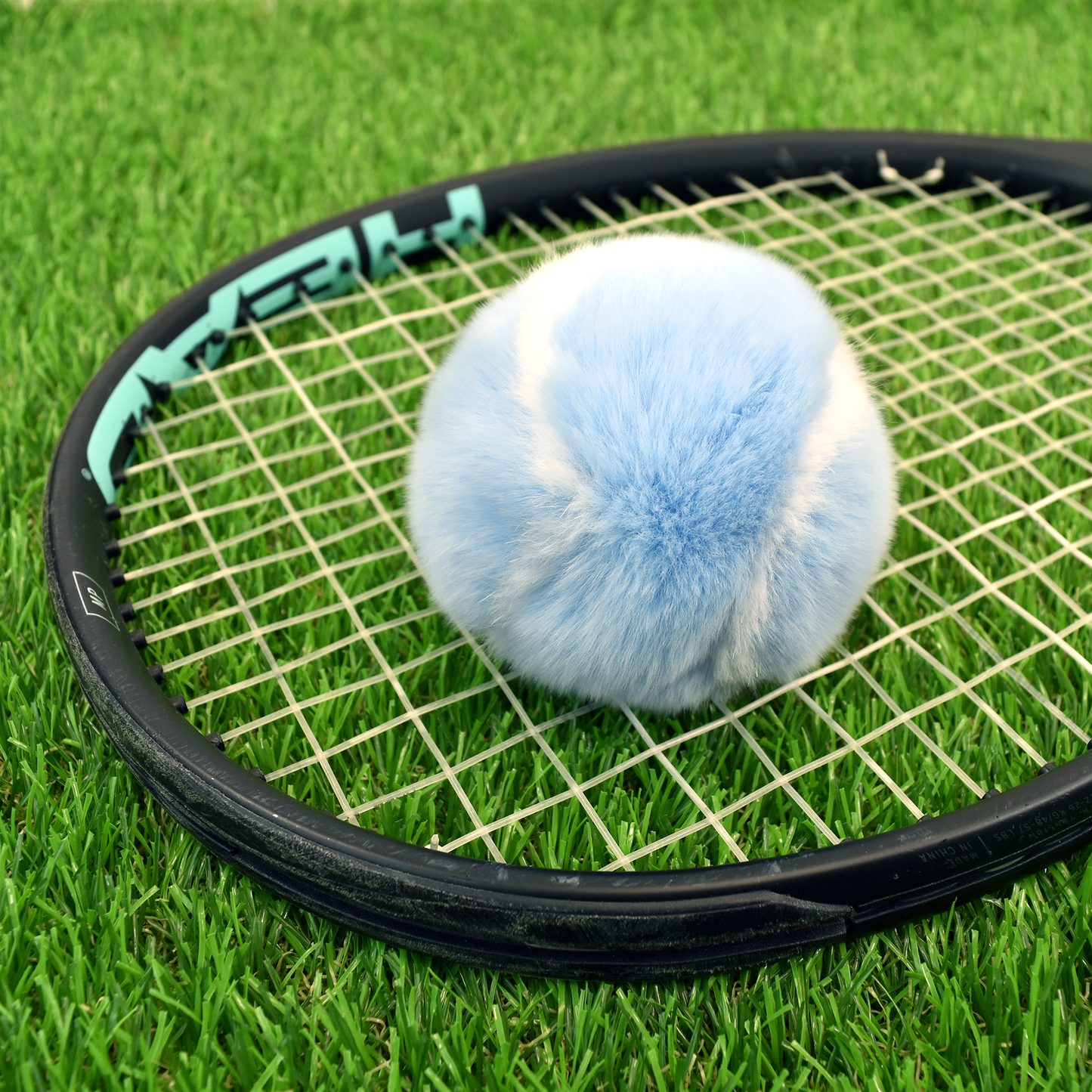 Furry Tennis Ball Keychain - Blue