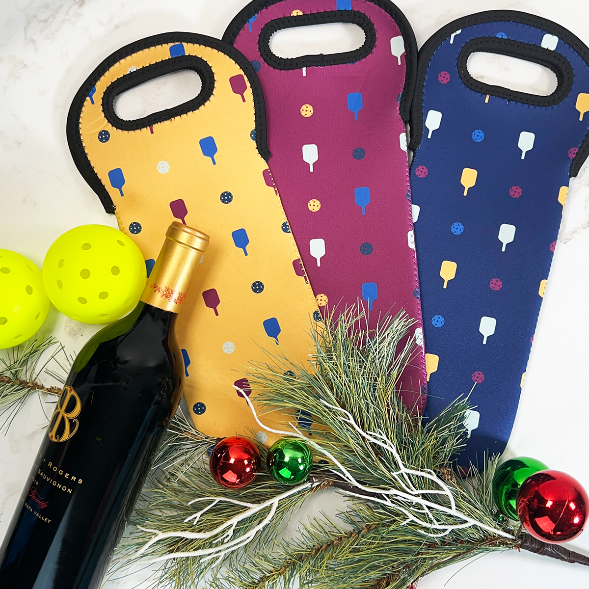 Pickleball Wine Bottle Tote - Plum