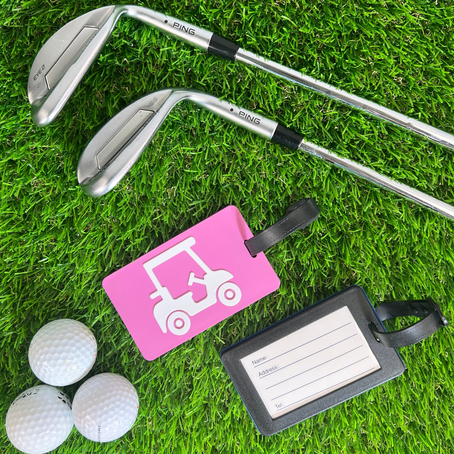 Golf Bag Tag - Magenta Golf Cart