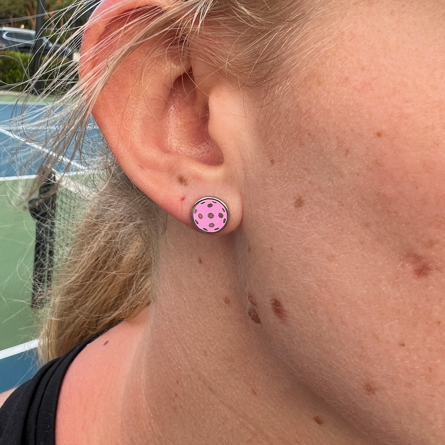 Flat Pickleball Earrings - Pink