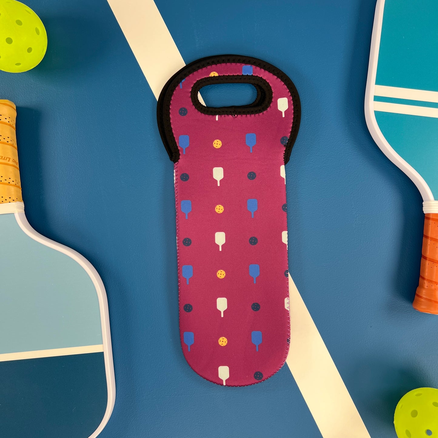 Pickleball Wine Bottle Tote - Plum