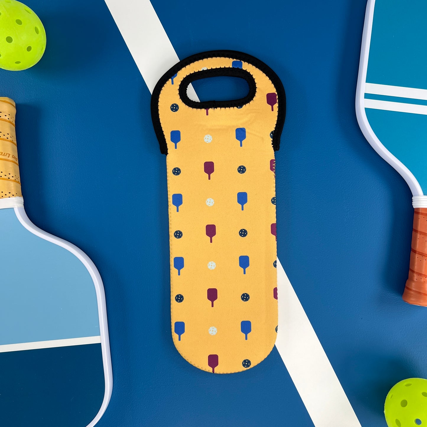 Pickleball Wine Bottle Tote - Yellow