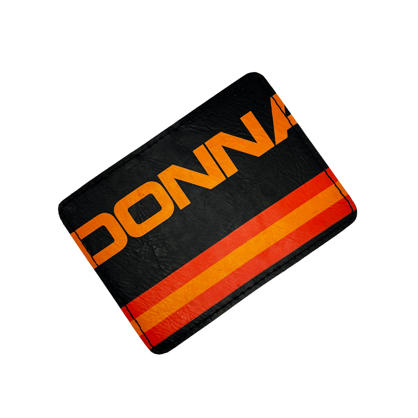 Vintage Upcycled Vertical Bi-Fold Wallet - D Black/Orange/Red/Black