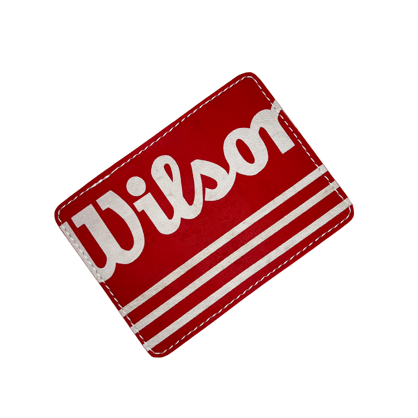 Vintage Upcycled Vertical Bi-Fold Wallet - W Lines Red/White/Brown
