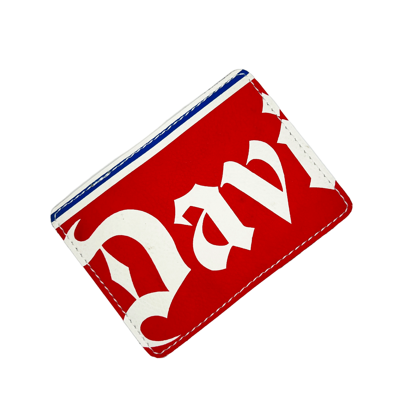 Vintage Upcycled Vertical Bi-Fold Wallet - D Red/White/Navy
