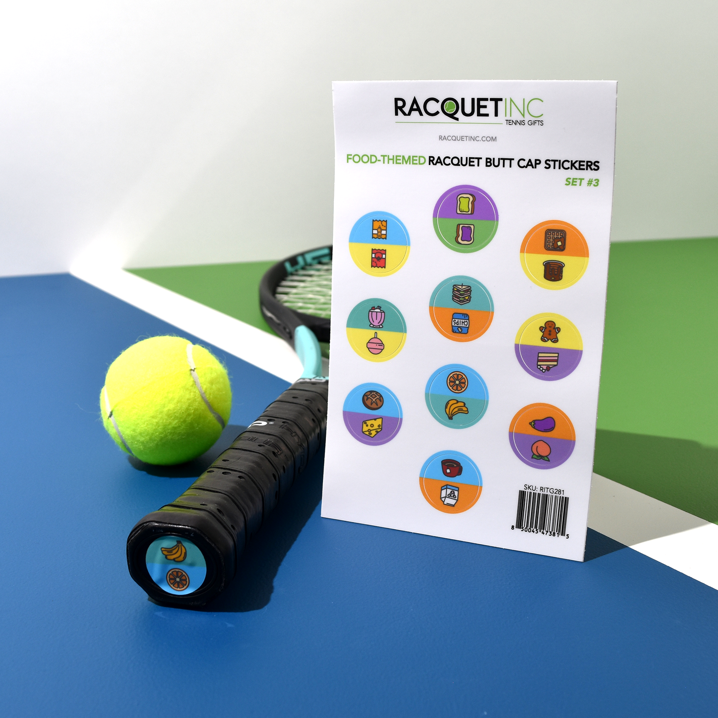 Food-Themed Racquet Butt Cap Stickers (10-Pack) Set #3