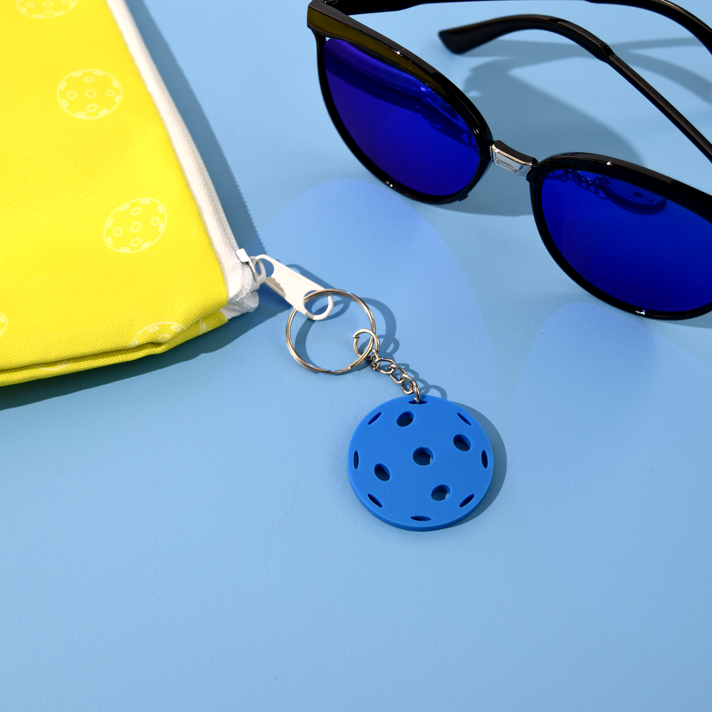 Flat Pickleball Keychain - Blue