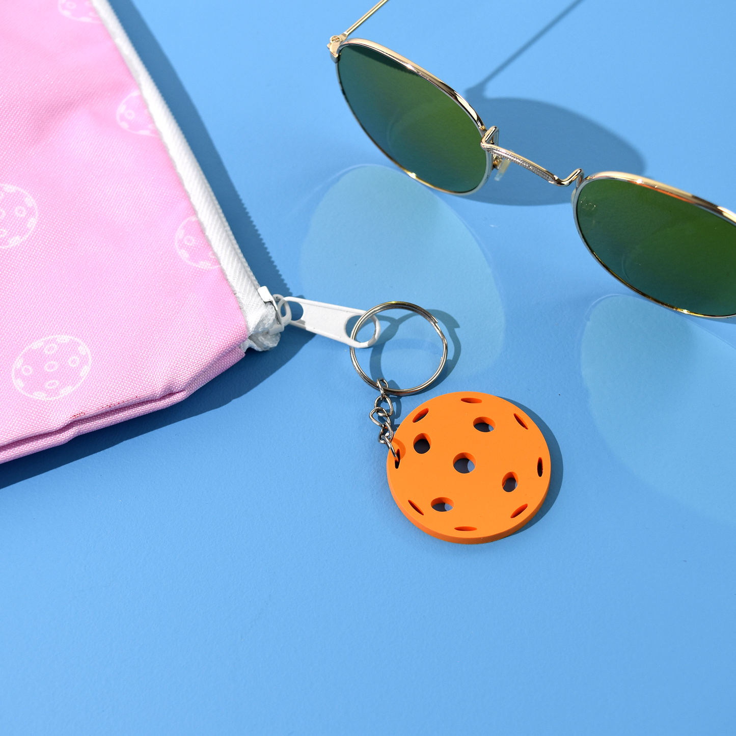Flat Pickleball Keychain - Orange