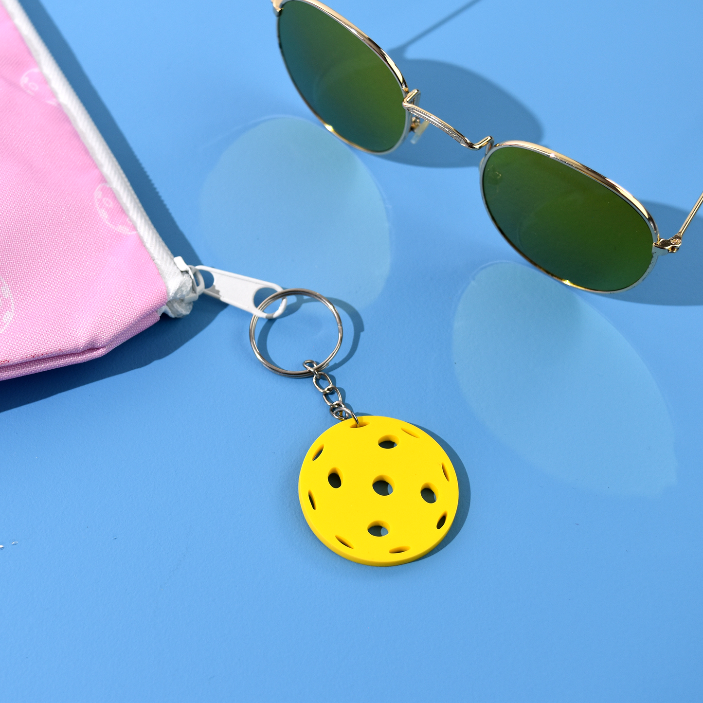 Flat Pickleball Keychain - Yellow