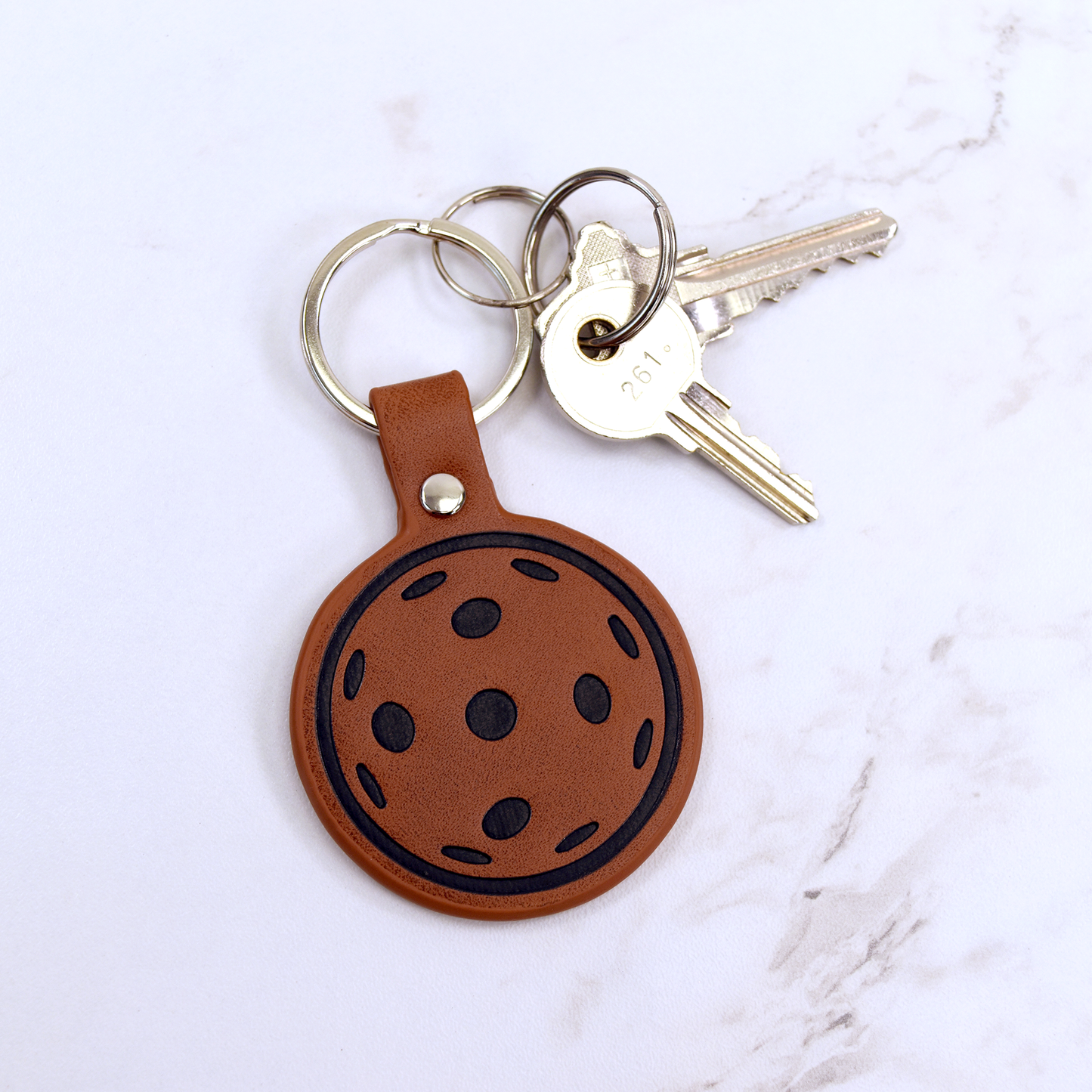 Leather Pickleball Keychain - Brown