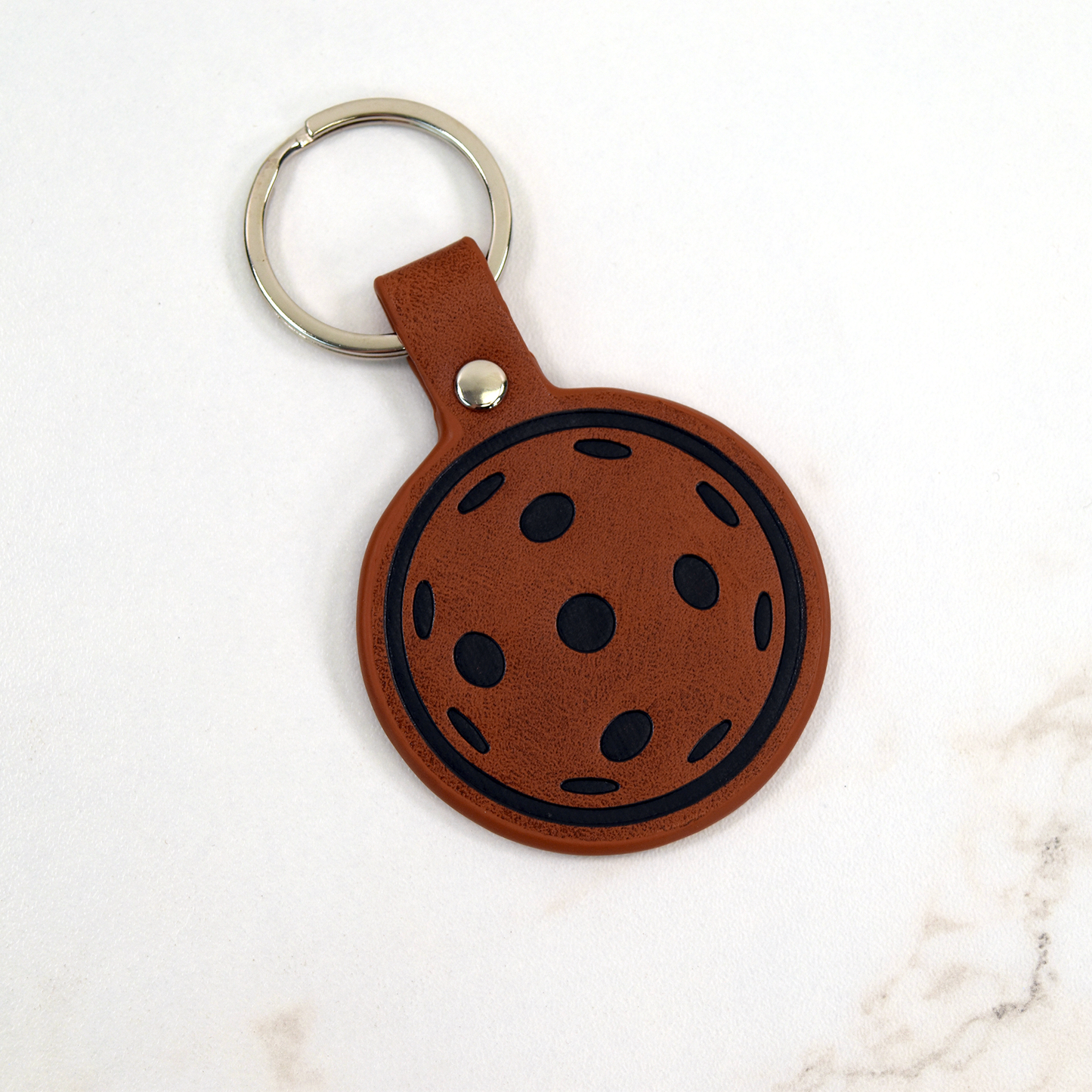 Leather Pickleball Keychain - Brown