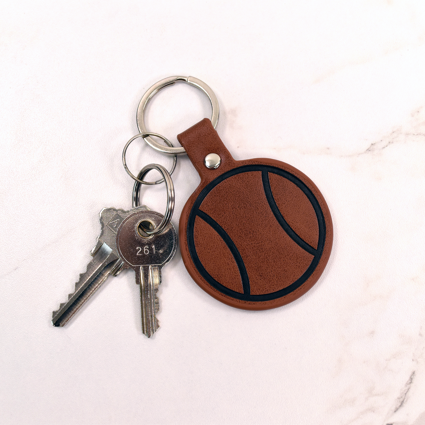 Leather Tennis Ball Keychain - Brown