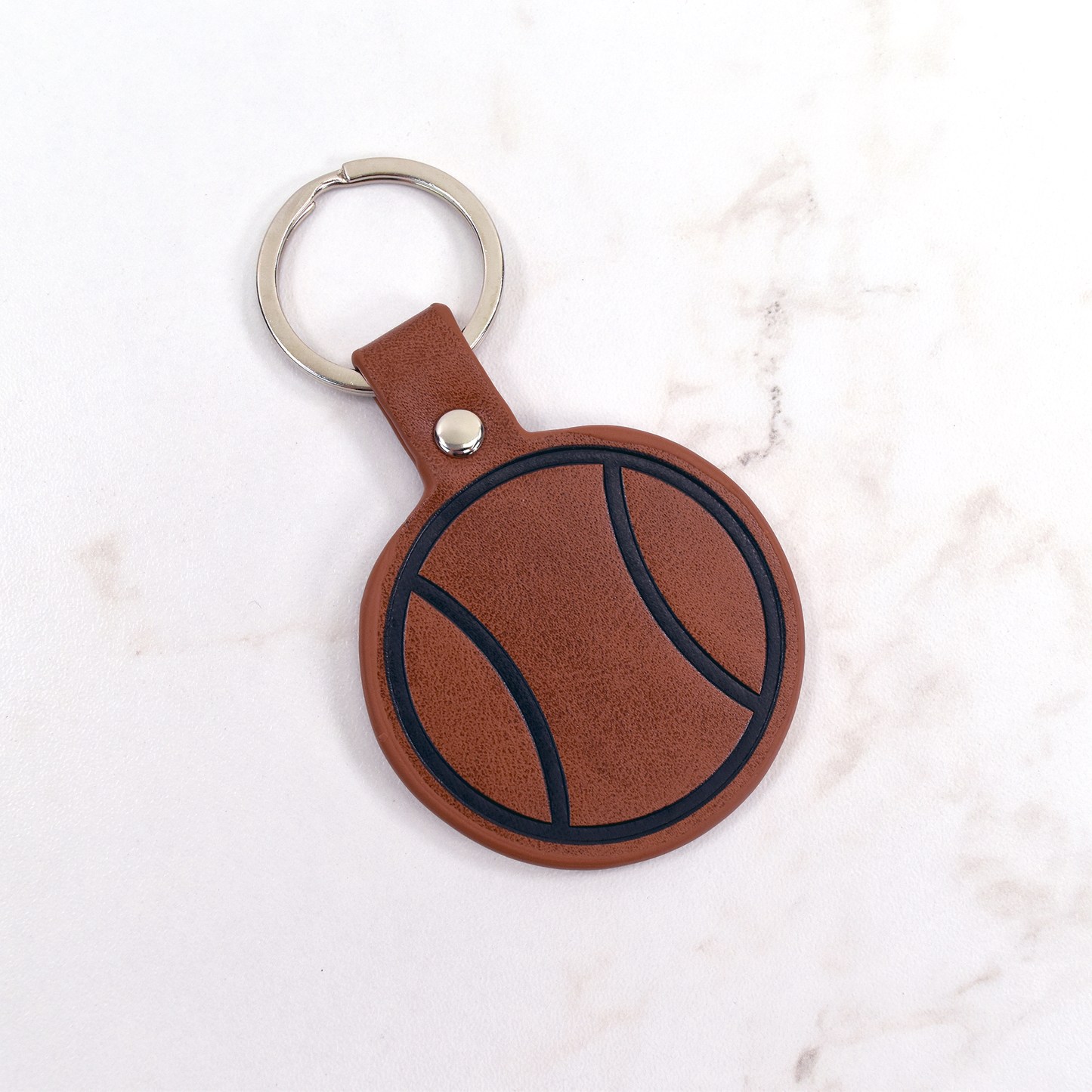 Leather Tennis Ball Keychain - Brown