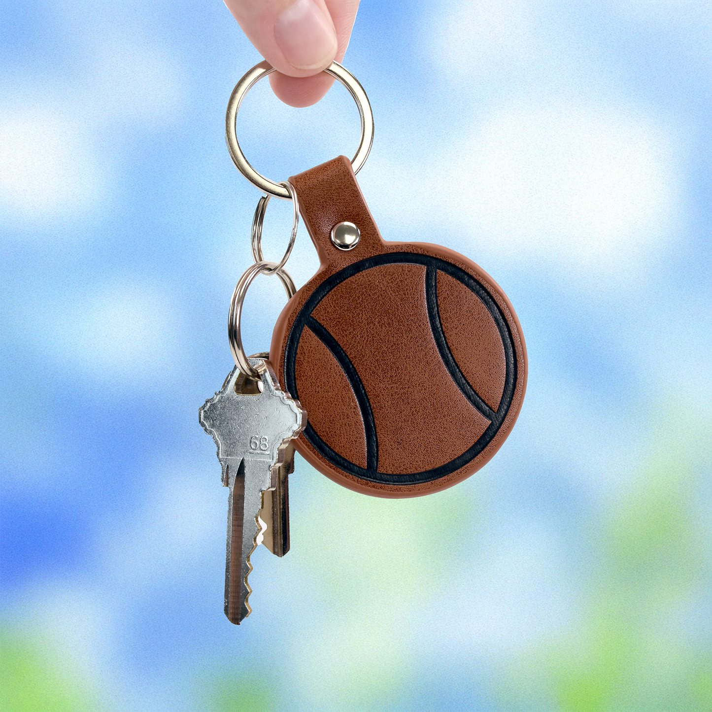 Leather Tennis Ball Keychain - Brown