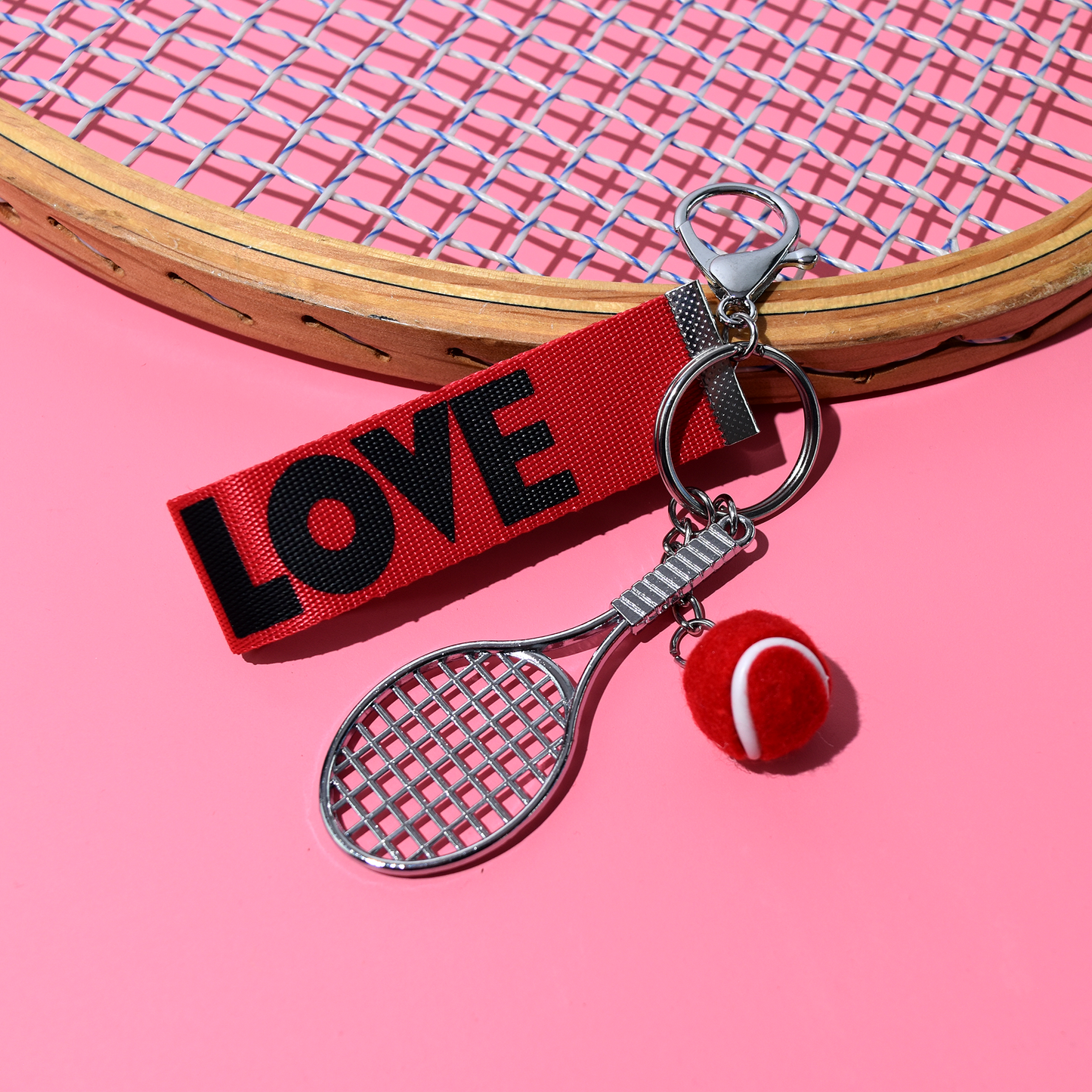 Tennis Racquet Keychain - Red