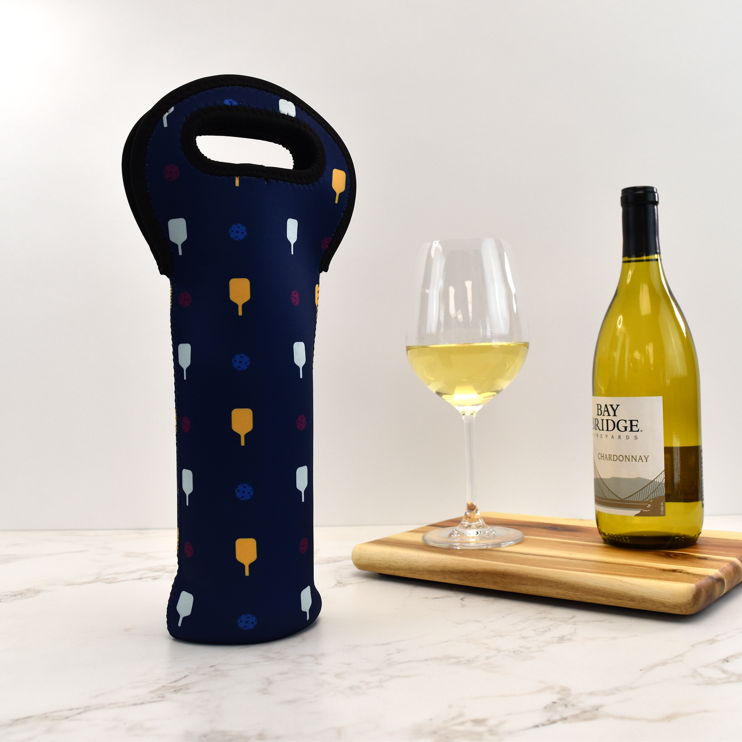 Pickleball Wine Bottle Tote - Navy
