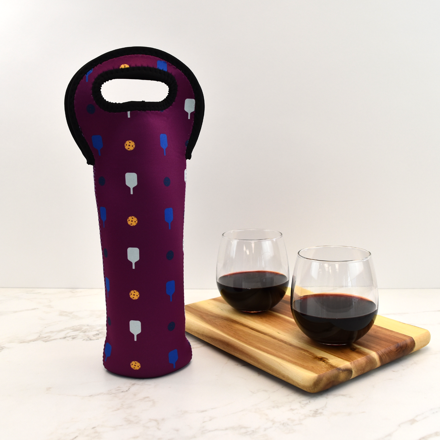 Pickleball Wine Bottle Tote - Plum
