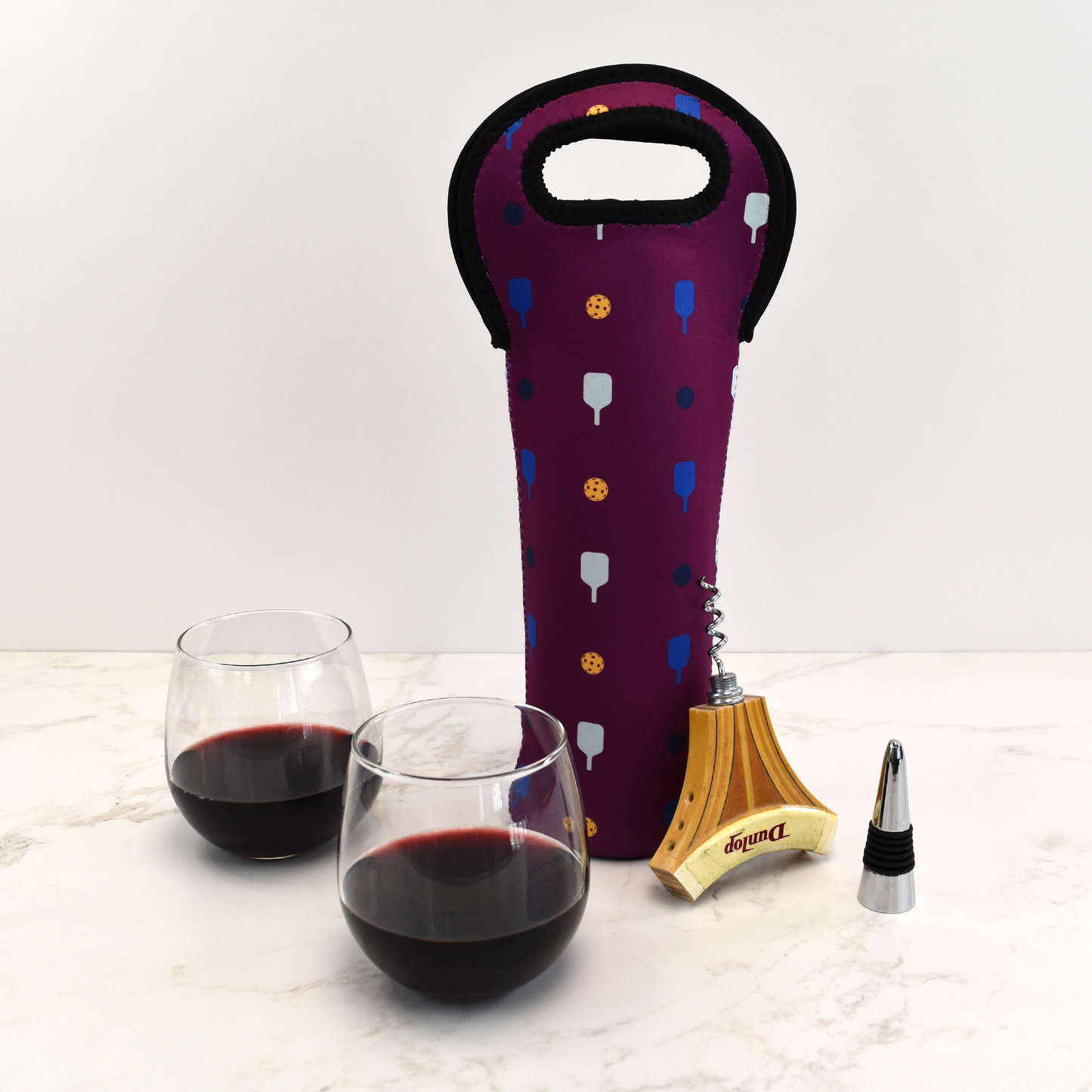 Pickleball Wine Bottle Tote - Plum