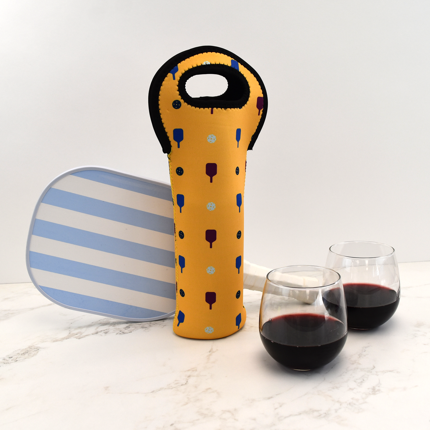 Pickleball Wine Bottle Tote - Yellow