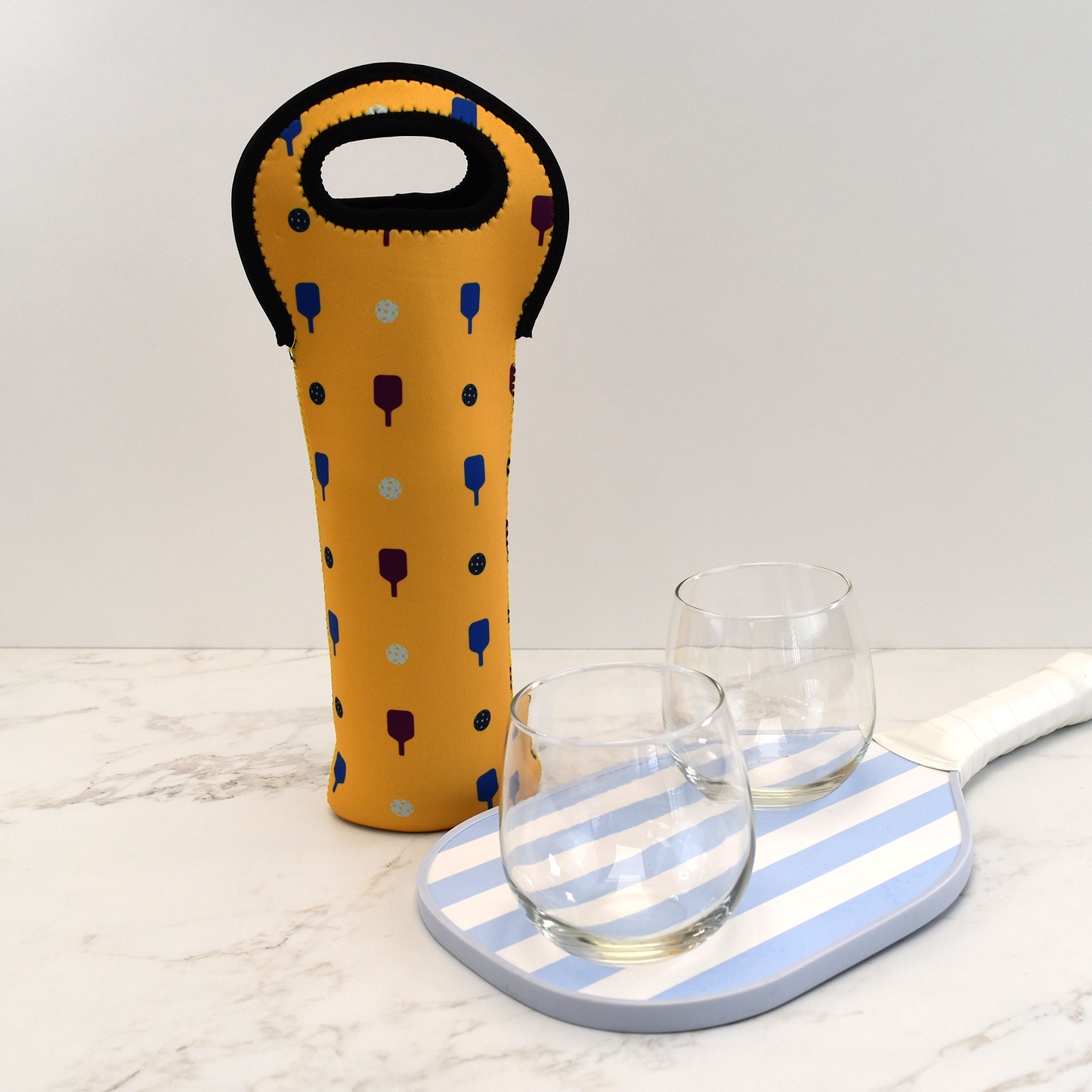 Pickleball Wine Bottle Tote - Yellow