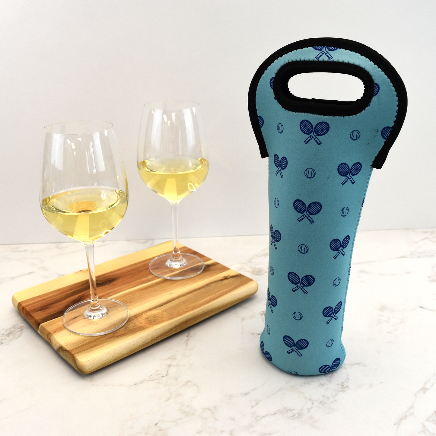Tennis Wine Bottle Tote - Clear Skies Blue