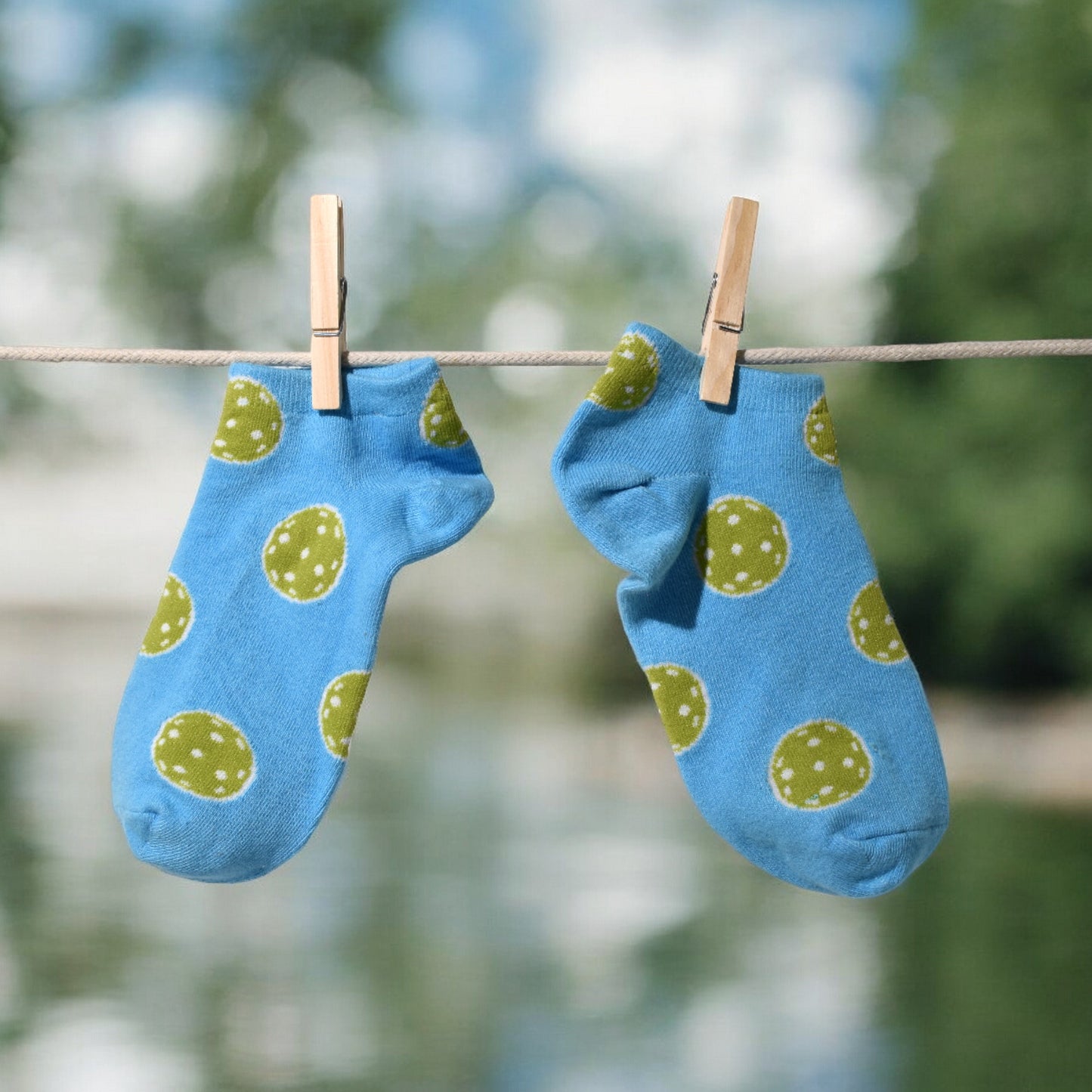 Women's pickleball socks in blue — side angle view