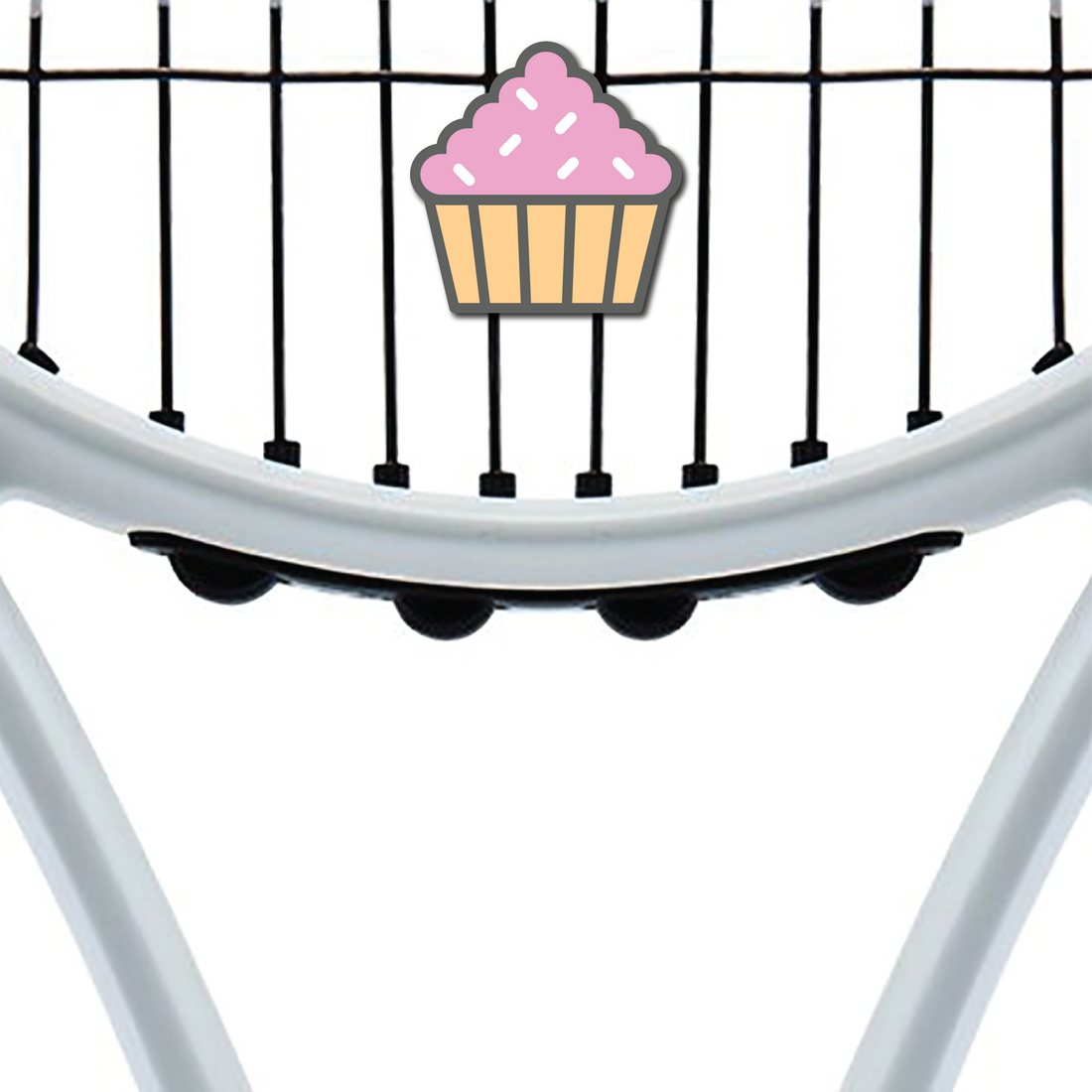 Tennis vibration dampeners — silicone food-themed dampener installed between racquet strings