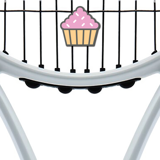 Tennis vibration dampeners — silicone food-themed dampener installed between racquet strings
