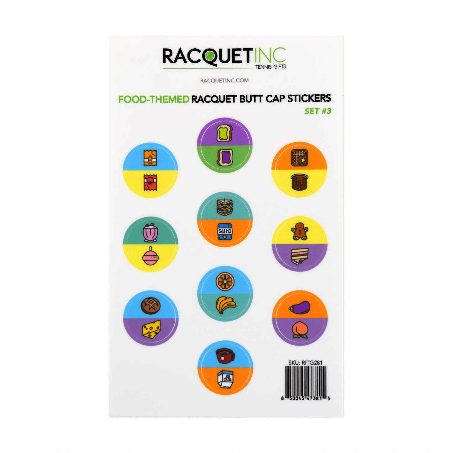 Food-Themed Racquet Butt Cap Stickers (10-Pack) Set #3
