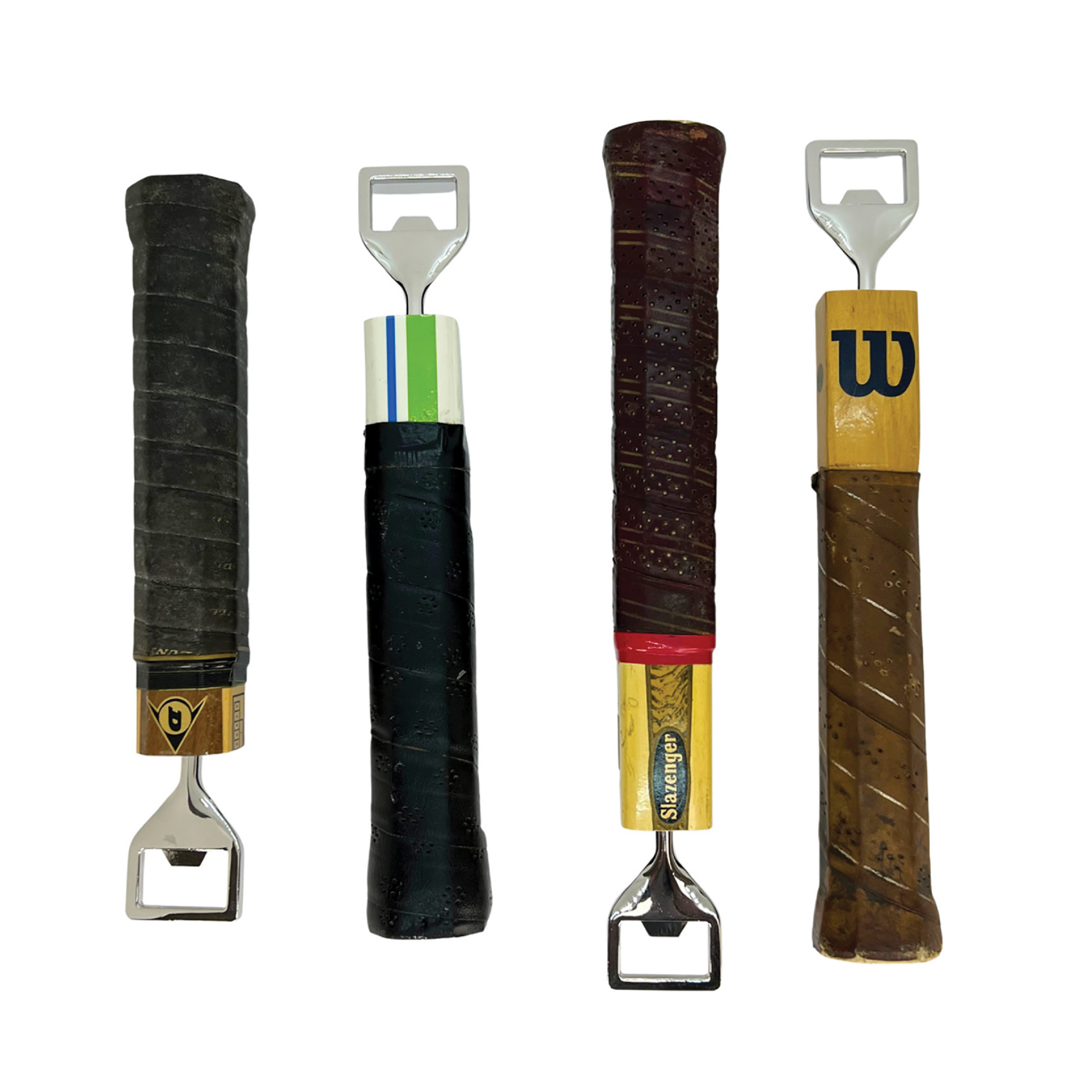 Antique tennis racquet beer bottle openers — handmade tennis gifts upcycled from real vintage wooden racquets
