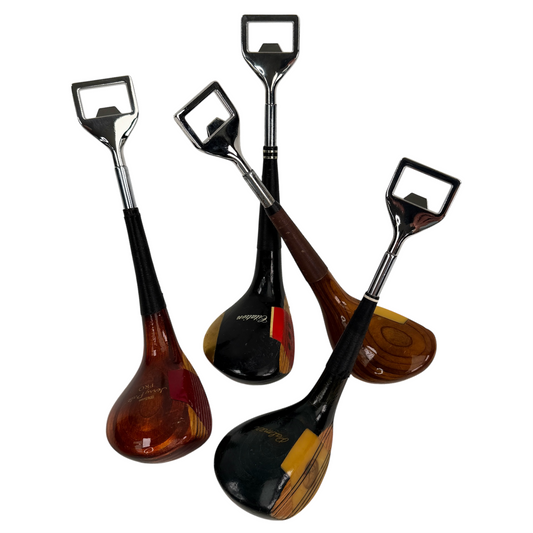 Antique golf club beer bottle openers — handmade golf gifts upcycled from real vintage clubs