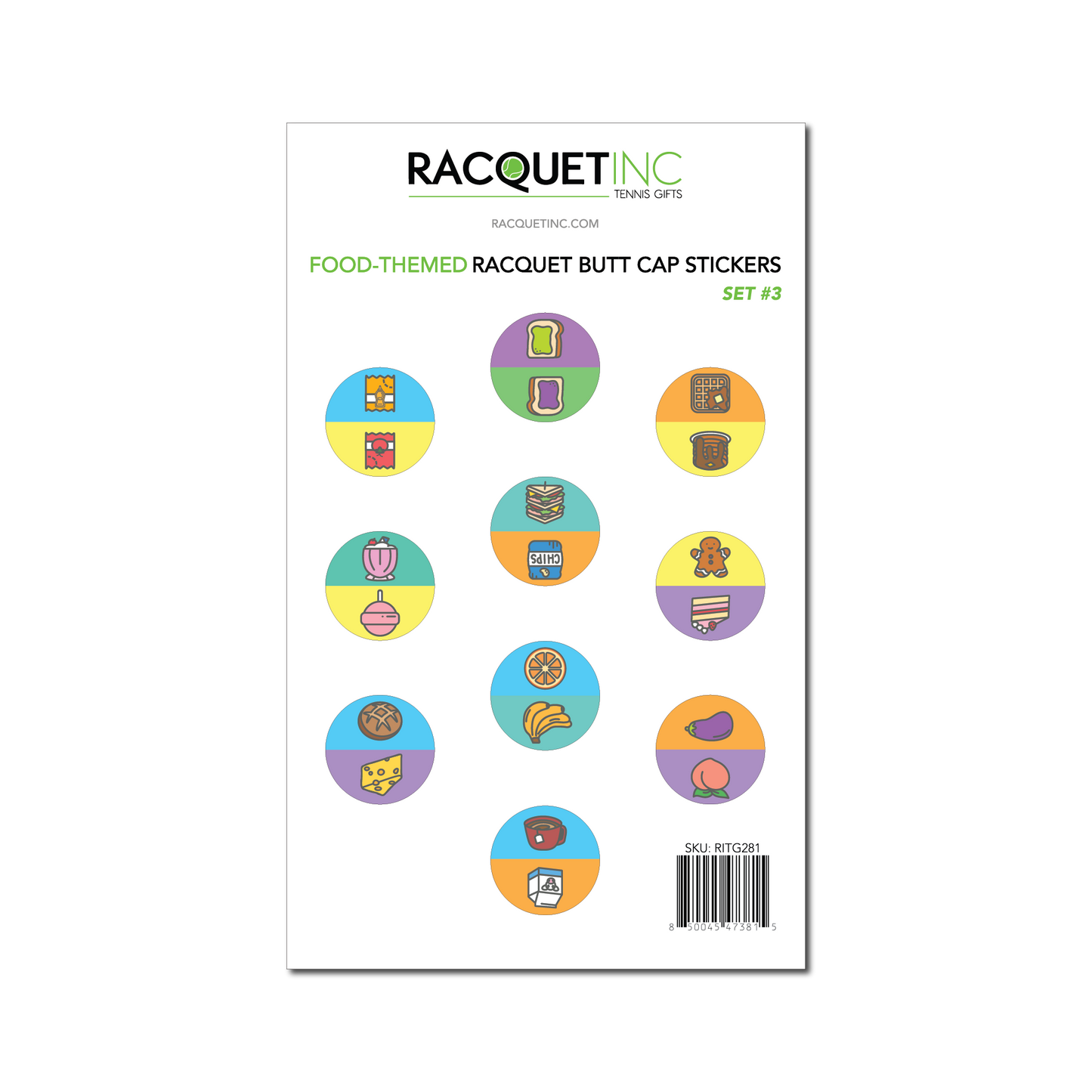 Food-Themed Racquet Butt Cap Stickers (10-Pack) Set #3