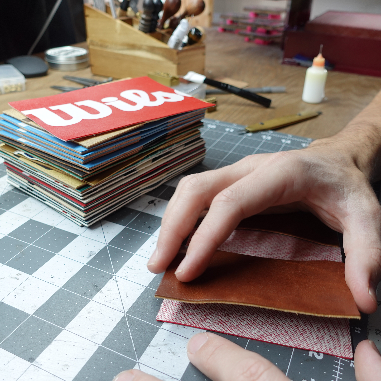 Vintage Upcycled Vertical Bi-Fold Wallet - W Tan/Brown/Brown