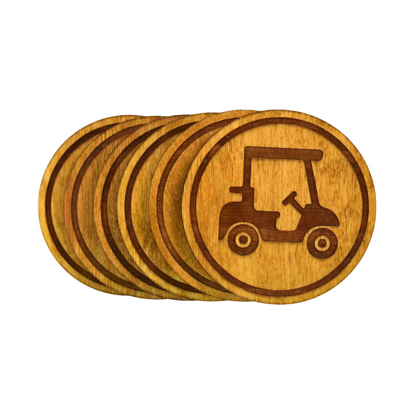 Premium Wood Drink Coasters (6-Pack) - Golf Cart