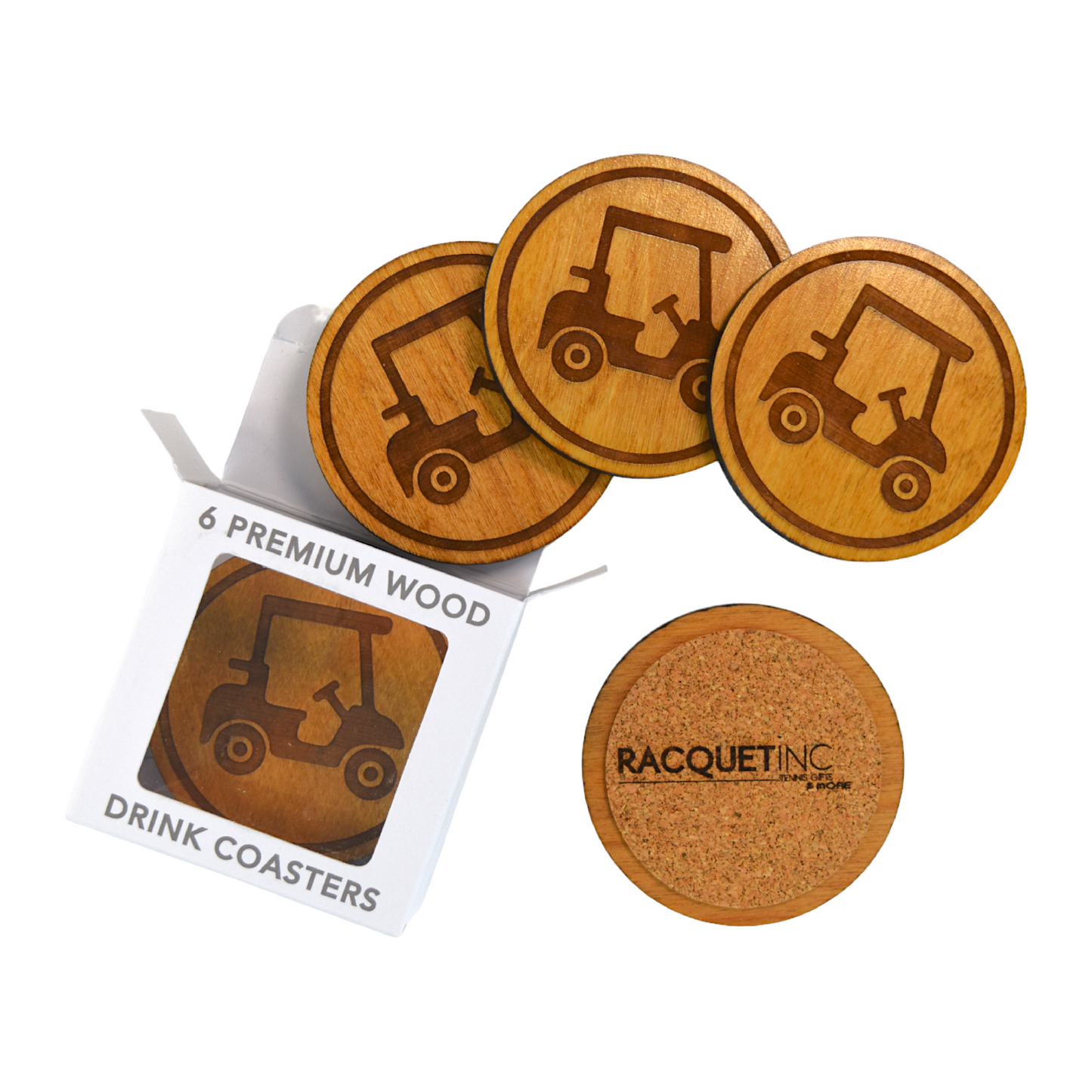 Premium Wood Drink Coasters (6-Pack) - Golf Cart