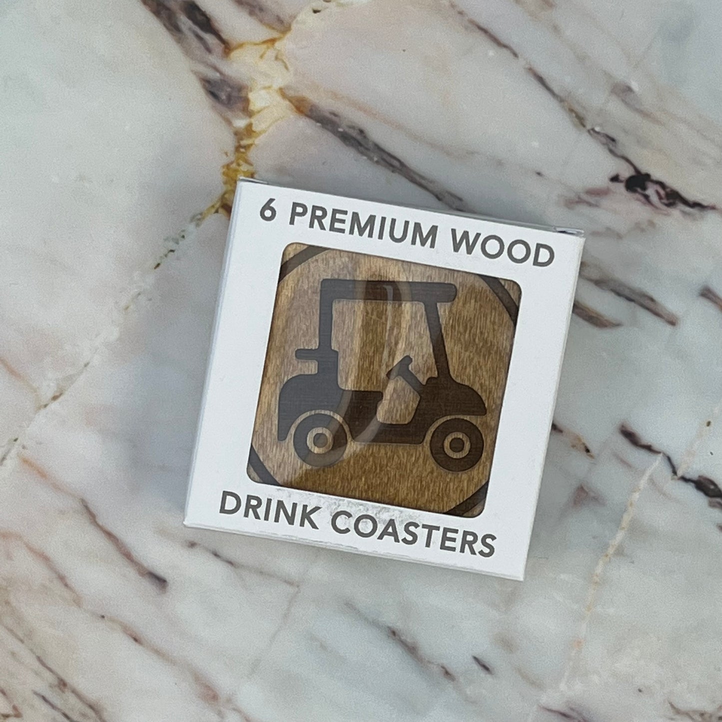 Premium Wood Drink Coasters (6-Pack) - Golf Cart