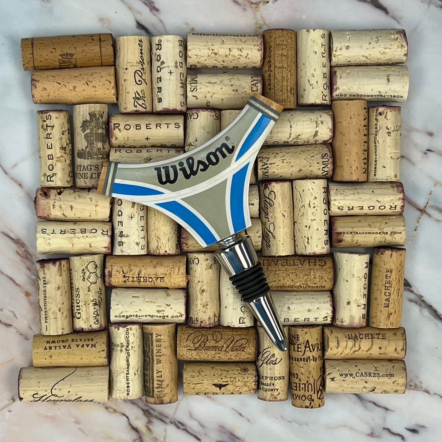 Antique Wooden Tennis Racquet Wine Bottle Opener