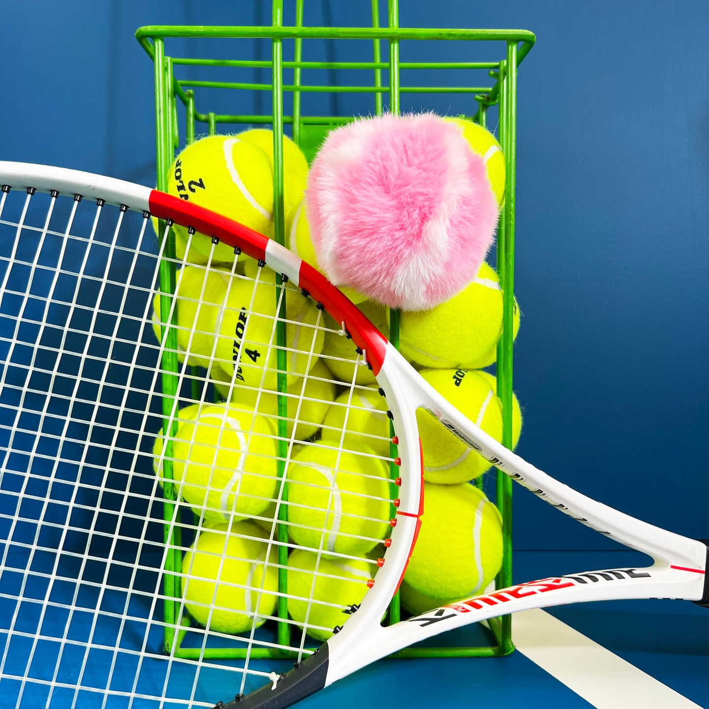 Furry Tennis Ball Keychain - Pink