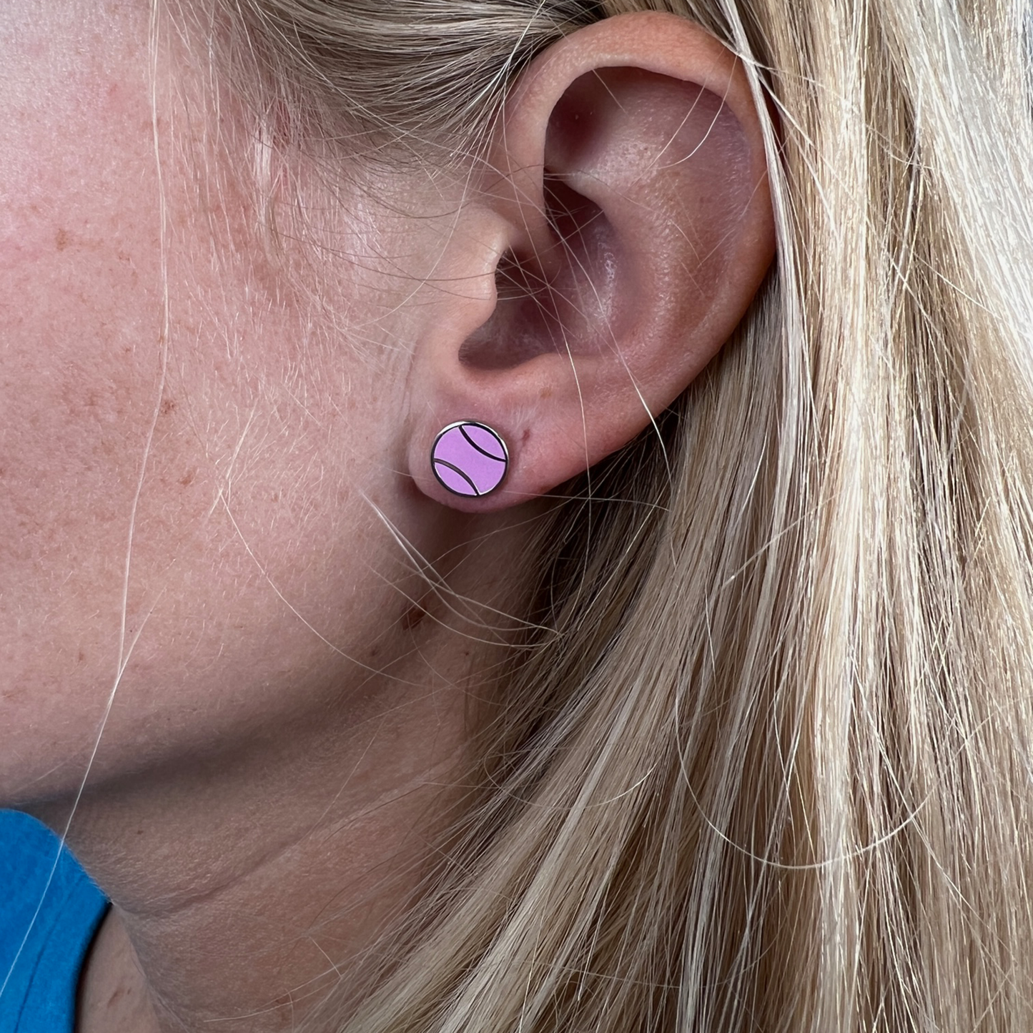 Flat Tennis Ball Earrings - Pink