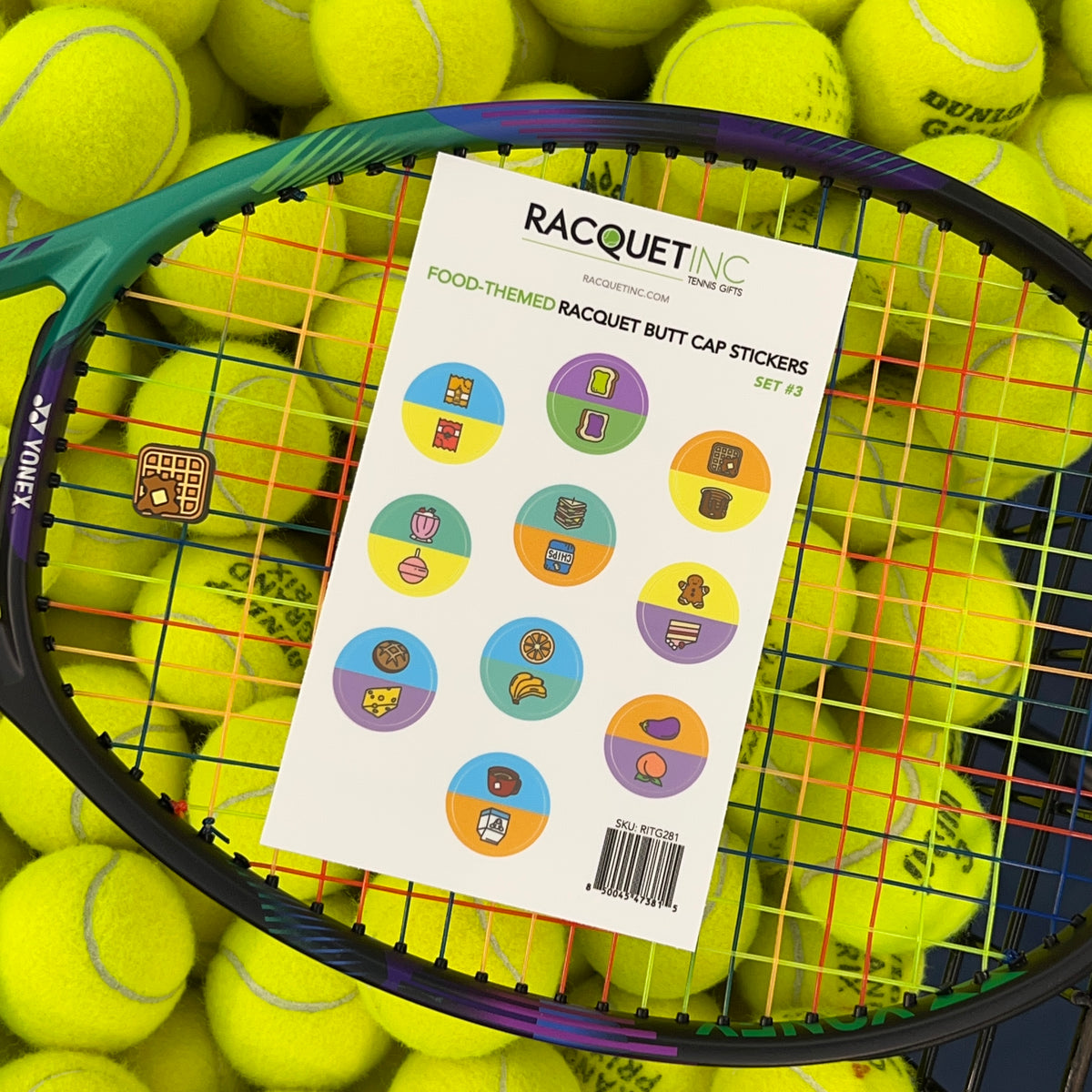 Fun Sticker Racquet Food-Themed Racquet Butt Cap Stickers (10-Pack) Set #3 – Racquet Inc