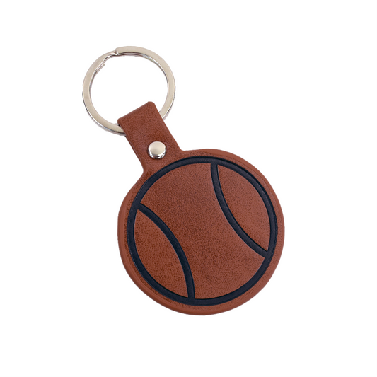 Leather Tennis Ball Keychain - Brown