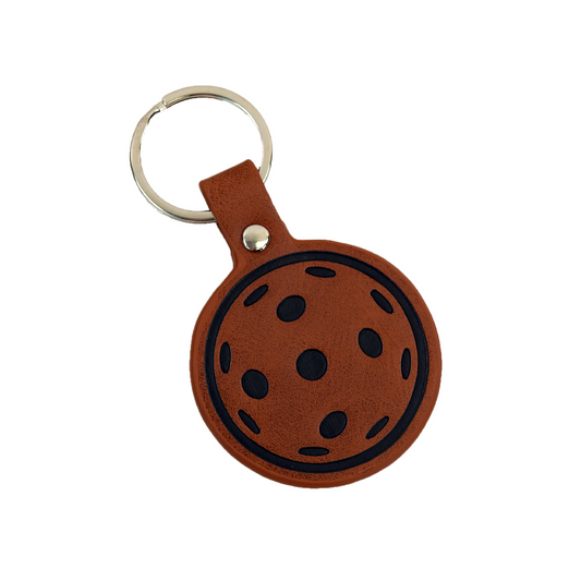 Leather Pickleball Keychain - Brown