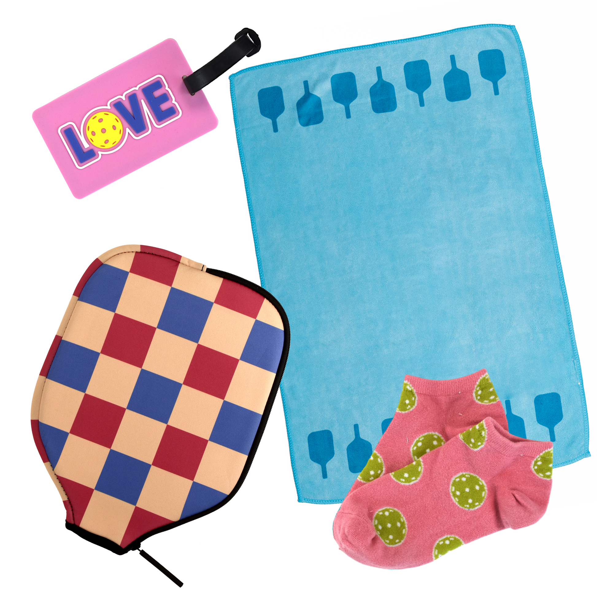 Second view of pickleball lover's gift set (pink and teal)