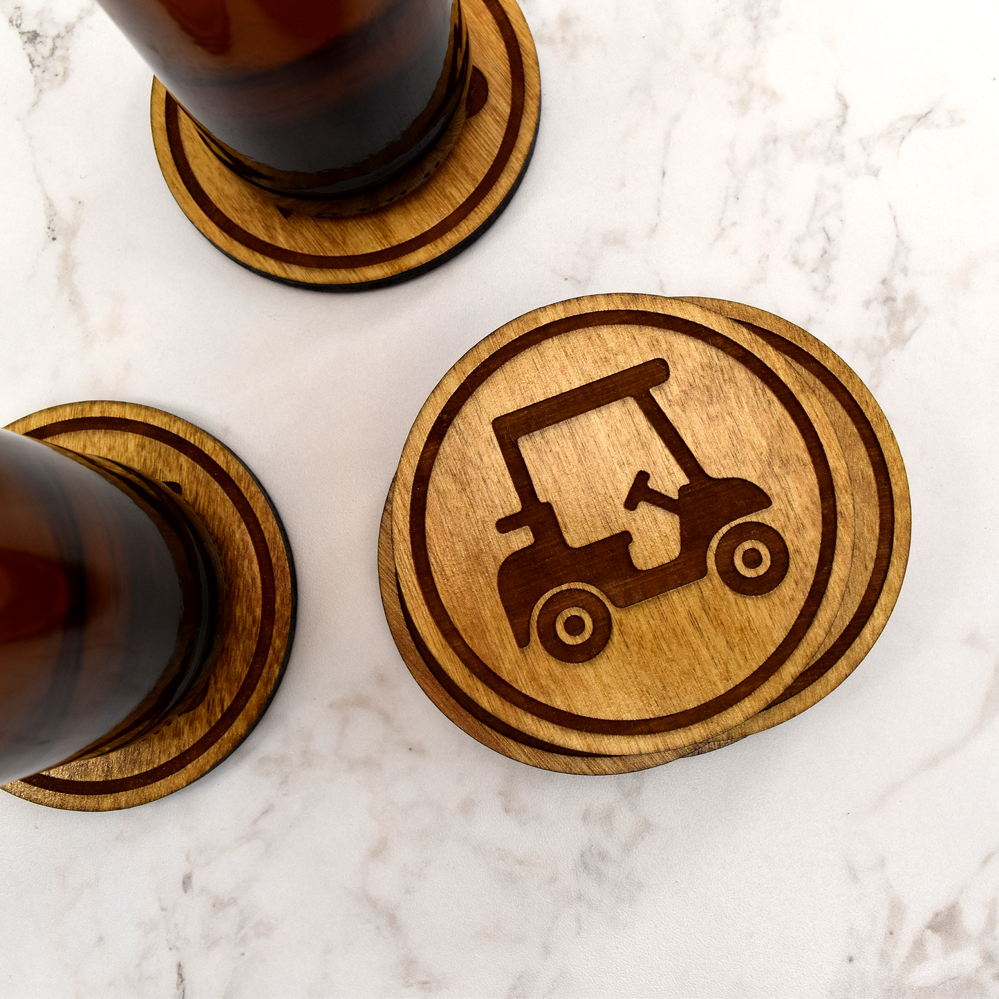 Premium Wood Drink Coasters (6-Pack) - Golf Cart