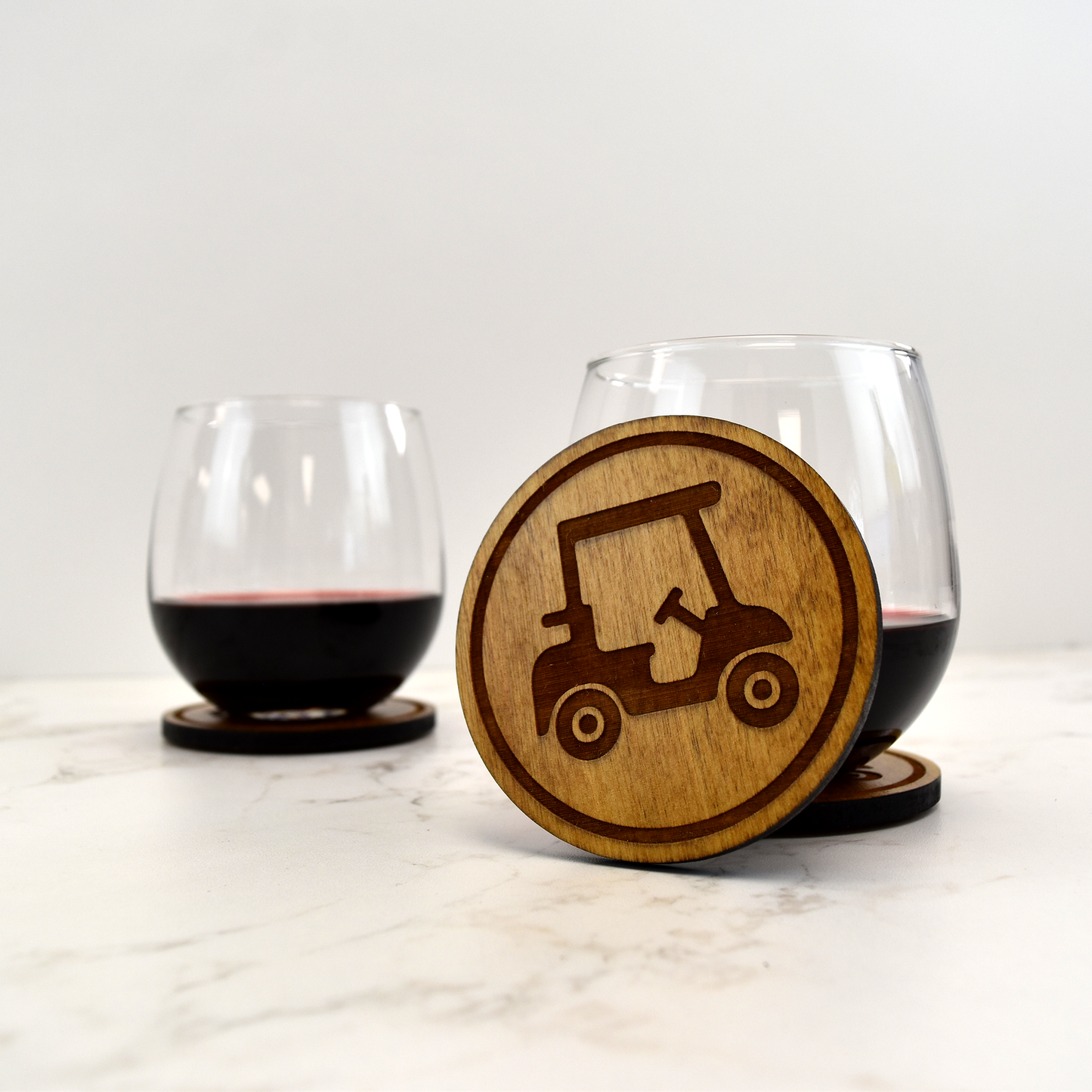 Premium Wood Drink Coasters (6-Pack) - Golf Cart