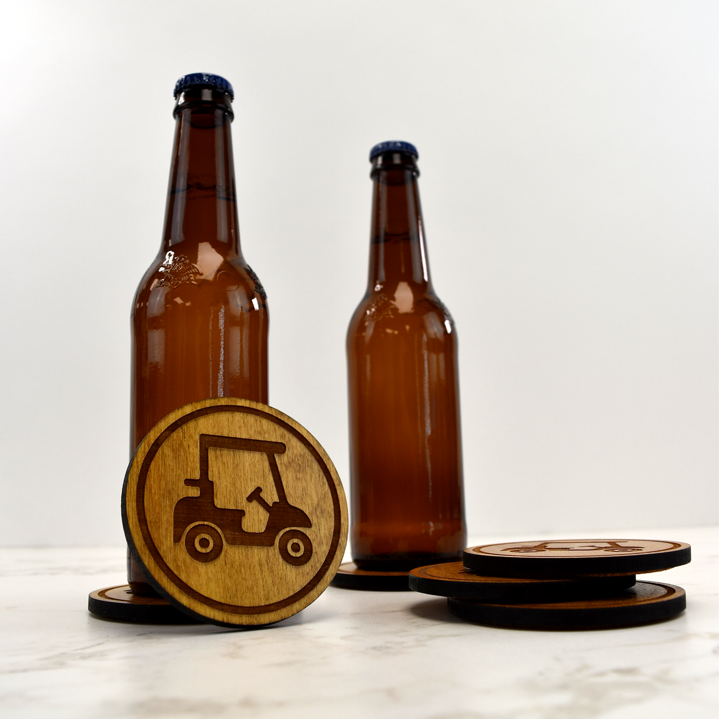 Premium Wood Drink Coasters (6-Pack) - Golf Cart