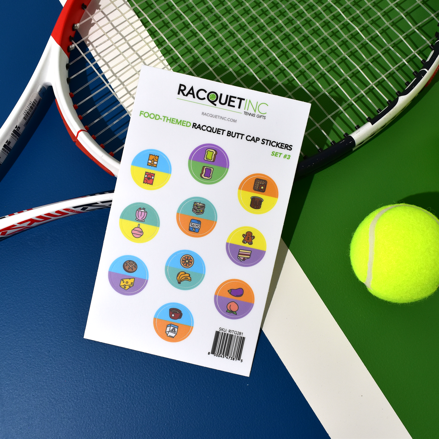 Fun Sticker Racquet Food-Themed Racquet Butt Cap Stickers (10-Pack) Set #3 – Racquet Inc