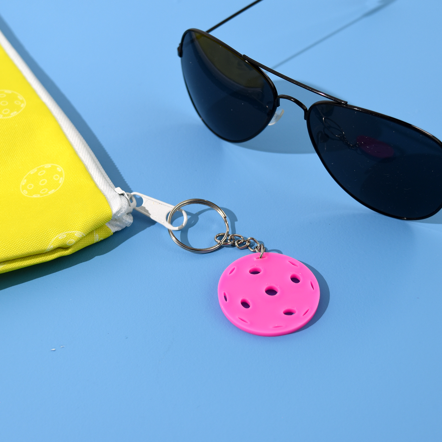 Flat Pickleball Keychain - Pink