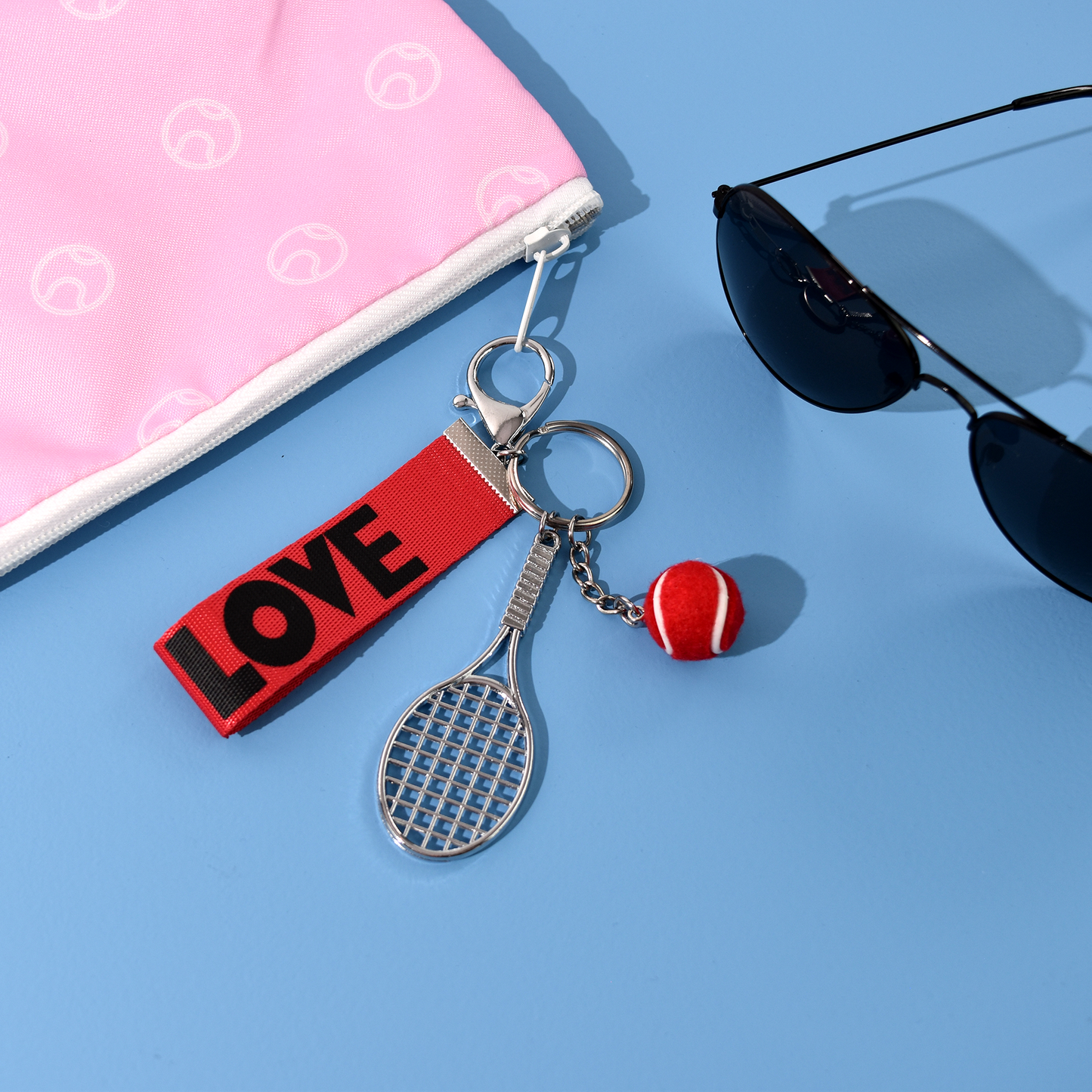 Tennis Racquet Keychain - Red